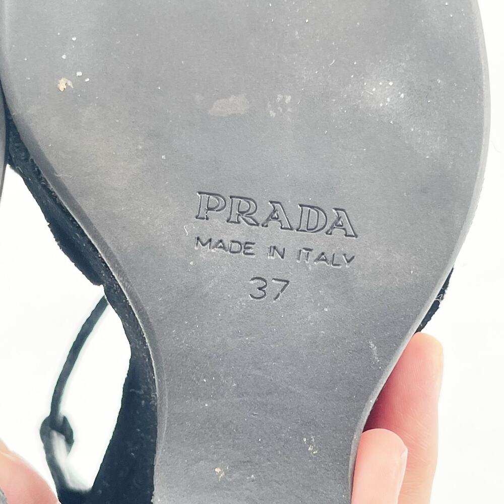 Prada Fall 2004 Runway Black Velvet Crystal Embellished Wedge Sandals IT 37 - Picture 11 of 11